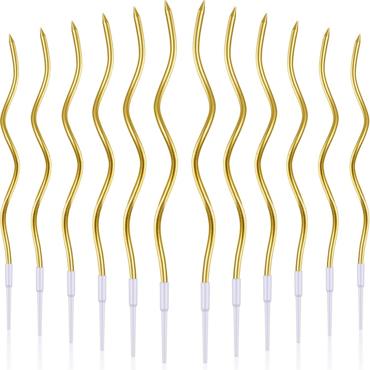 BBTO 12 Pcs Twisty Birthday Candles Spiral Metallic Cake Cupcake Candles Long Thin Coil Cake Candles with Holders for Birthday Wedding Party(Gold)